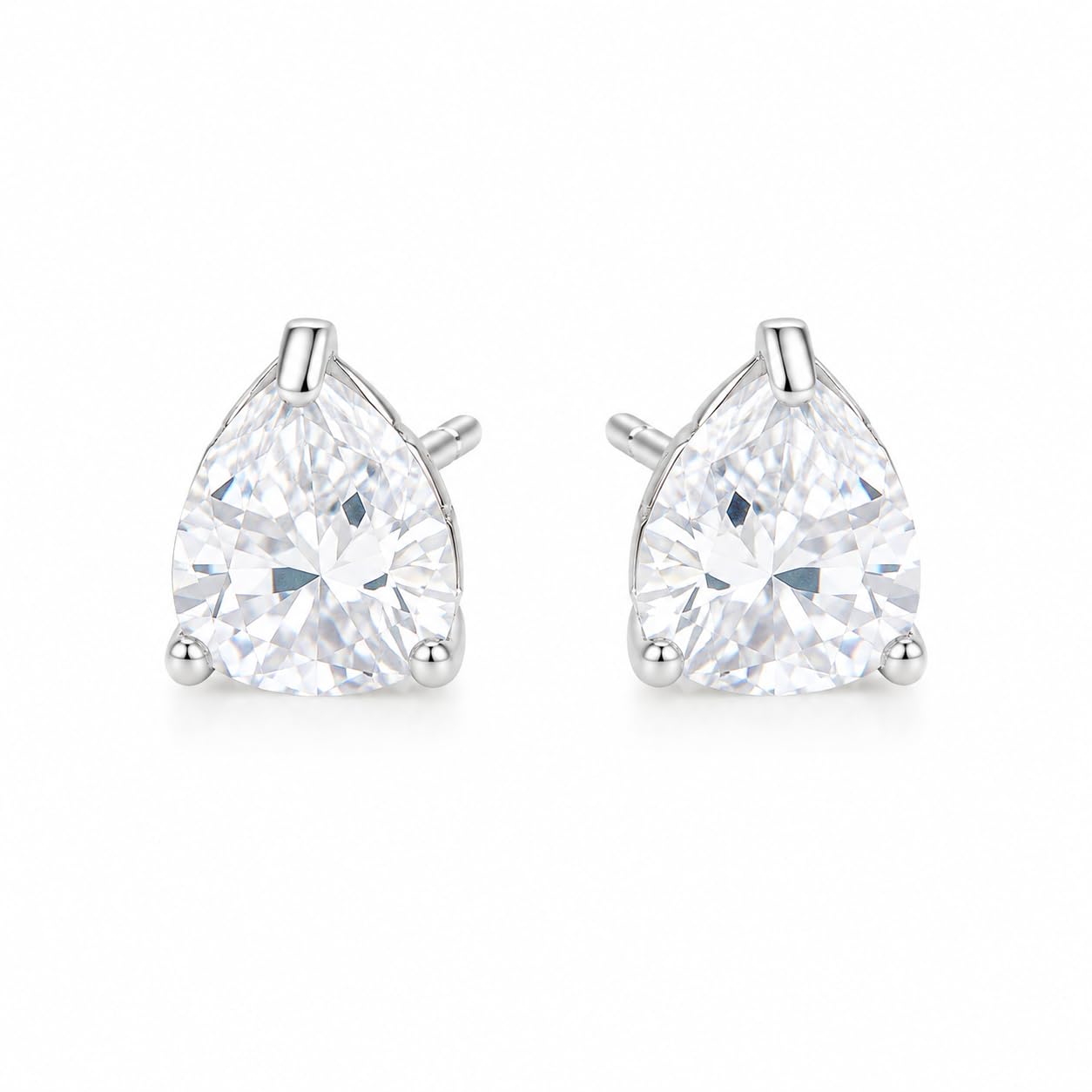 Warm Fortune 18K White Gold Plated CZ Trillion Stud Earrings for Women