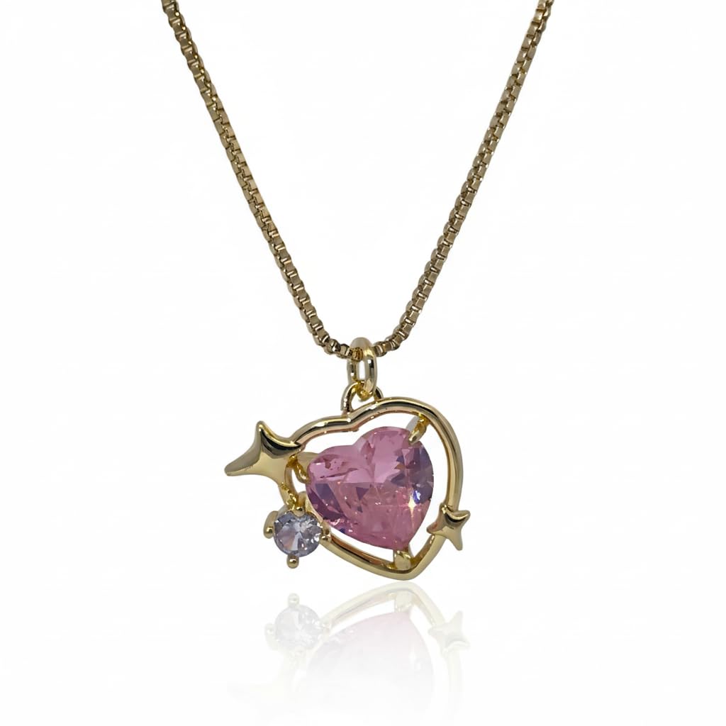 Warm Fortune Cubic Zirconia Pendant Necklace for Women,18K Gold Plated,15 inch + 2inch Chain