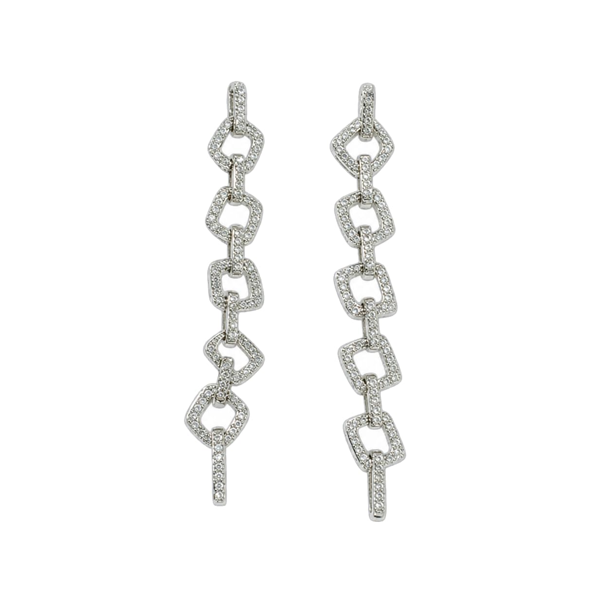 Warm Fortune 18K Gold Plated Geometric Chain Cubic Zirconia Drop Earrings for Women Hypoallergenic - Valentine's Day, Mother's Day, Birthday Gift for Her
