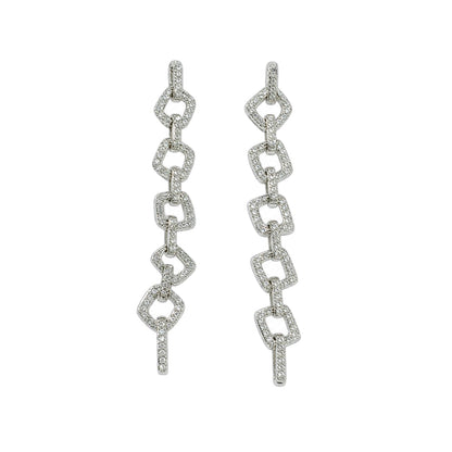Warm Fortune 18K Gold Plated Geometric Chain Cubic Zirconia Drop Earrings for Women Hypoallergenic - Valentine's Day, Mother's Day, Birthday Gift for Her