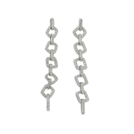 Warm Fortune 18K Gold Plated Geometric Chain Cubic Zirconia Drop Earrings for Women Hypoallergenic - Valentine's Day, Mother's Day, Birthday Gift for Her