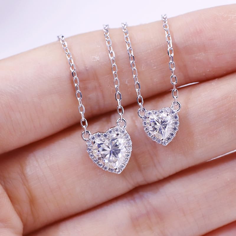Warm Fortune Moissanite Pendant Necklace for Women, 0.5/1.0 ct DE VVS, 18K White Gold Plated Sterling Silver, 16 inch + 2inch Chain