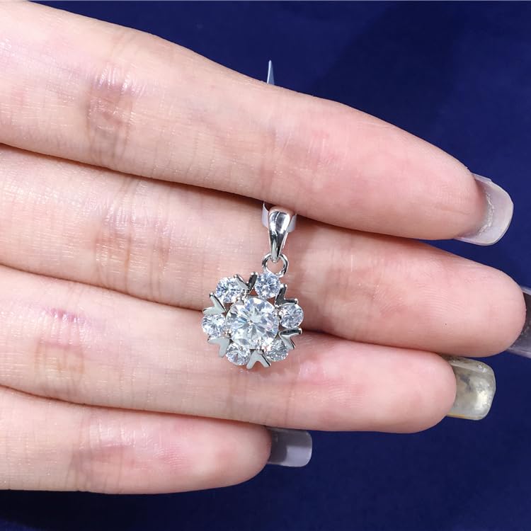 Warm Fortune Moissanite Pendant Necklace for Women, 0.5/1.0 ct DE VVS, 18K White Gold Plated Sterling Silver, 16 inch + 2inch Chain