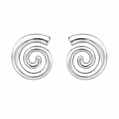 Warm Fortune 18K White Gold Plated Spiral Stud Earrings for Women