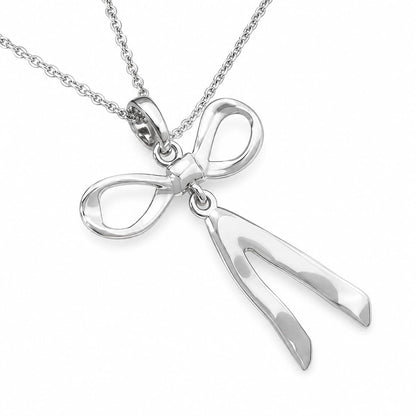 Warm Fortune 18K White Gold Plated Open Bow Pendant Necklace