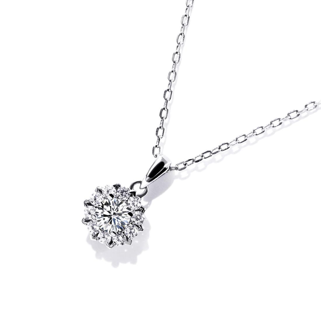 Warm Fortune Moissanite Pendant Necklace for Women, 0.5/1.0 ct DE VVS, 18K White Gold Plated Sterling Silver, 16 inch + 2inch Chain