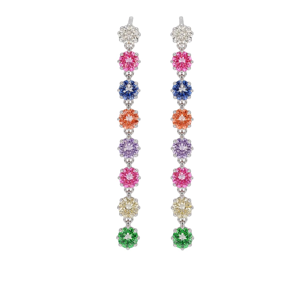 Warm Fortune 18K Gold Plated Rainbow Round Cubic Zirconia Drop Earrings for Women Hypoallergenic - Valentine's Day, Mother's Day, Birthday Gift for Her