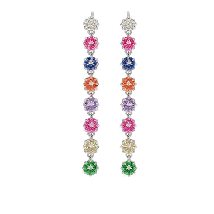 Warm Fortune 18K Gold Plated Rainbow Round Cubic Zirconia Drop Earrings for Women Hypoallergenic - Valentine's Day, Mother's Day, Birthday Gift for Her