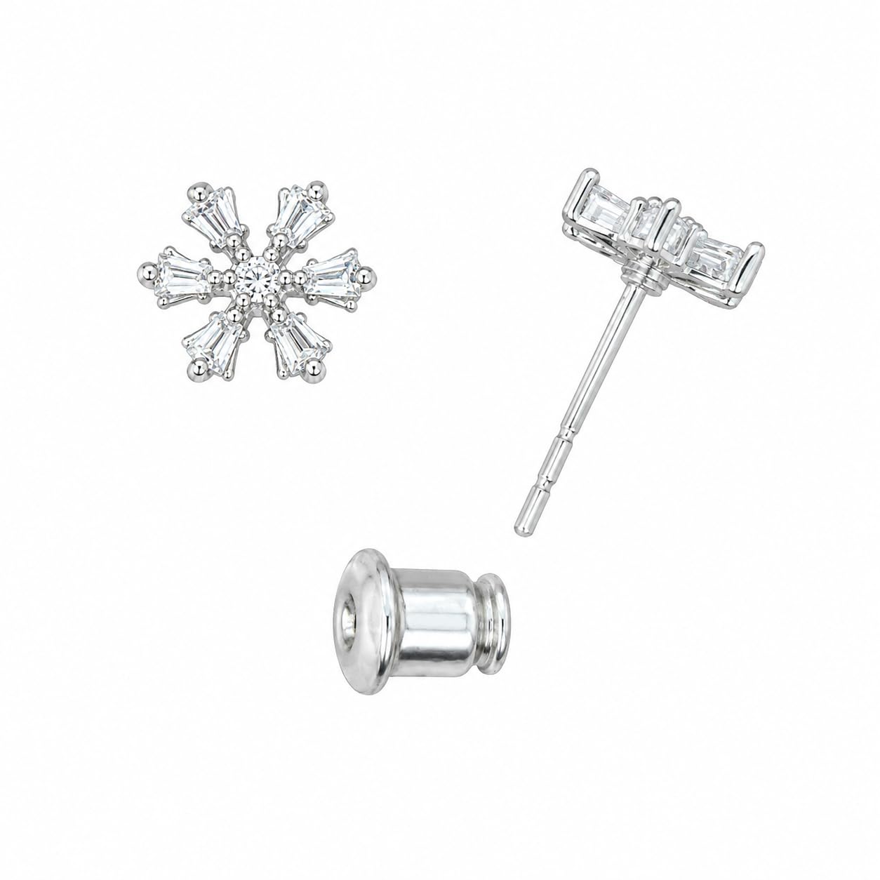 Warm Fortune 18K Gold Plated Full Pavé Snowflake Cubic Zirconia Stud Earrings for Adult Women Hypoallergenic Daily & Occasion Gift Jewelry
