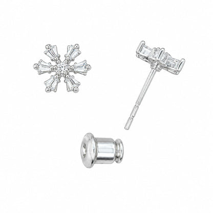 Warm Fortune 18K Gold Plated Full Pavé Snowflake Cubic Zirconia Stud Earrings for Adult Women Hypoallergenic Daily & Occasion Gift Jewelry