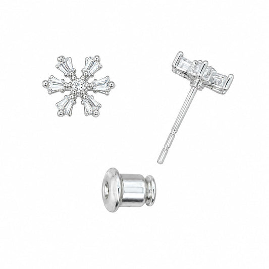 Warm Fortune 18K Gold Plated Full Pavé Snowflake Cubic Zirconia Stud Earrings for Adult Women Hypoallergenic Daily & Occasion Gift Jewelry