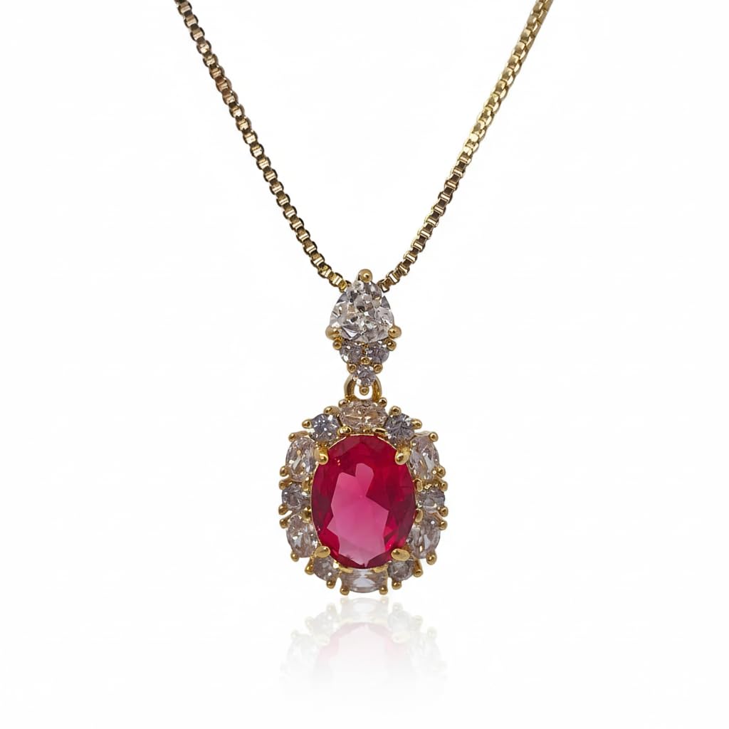 Warm Fortune Cubic Zirconia Pendant Necklace for Women,18K Gold Plated,16 inch + 2inch Chain