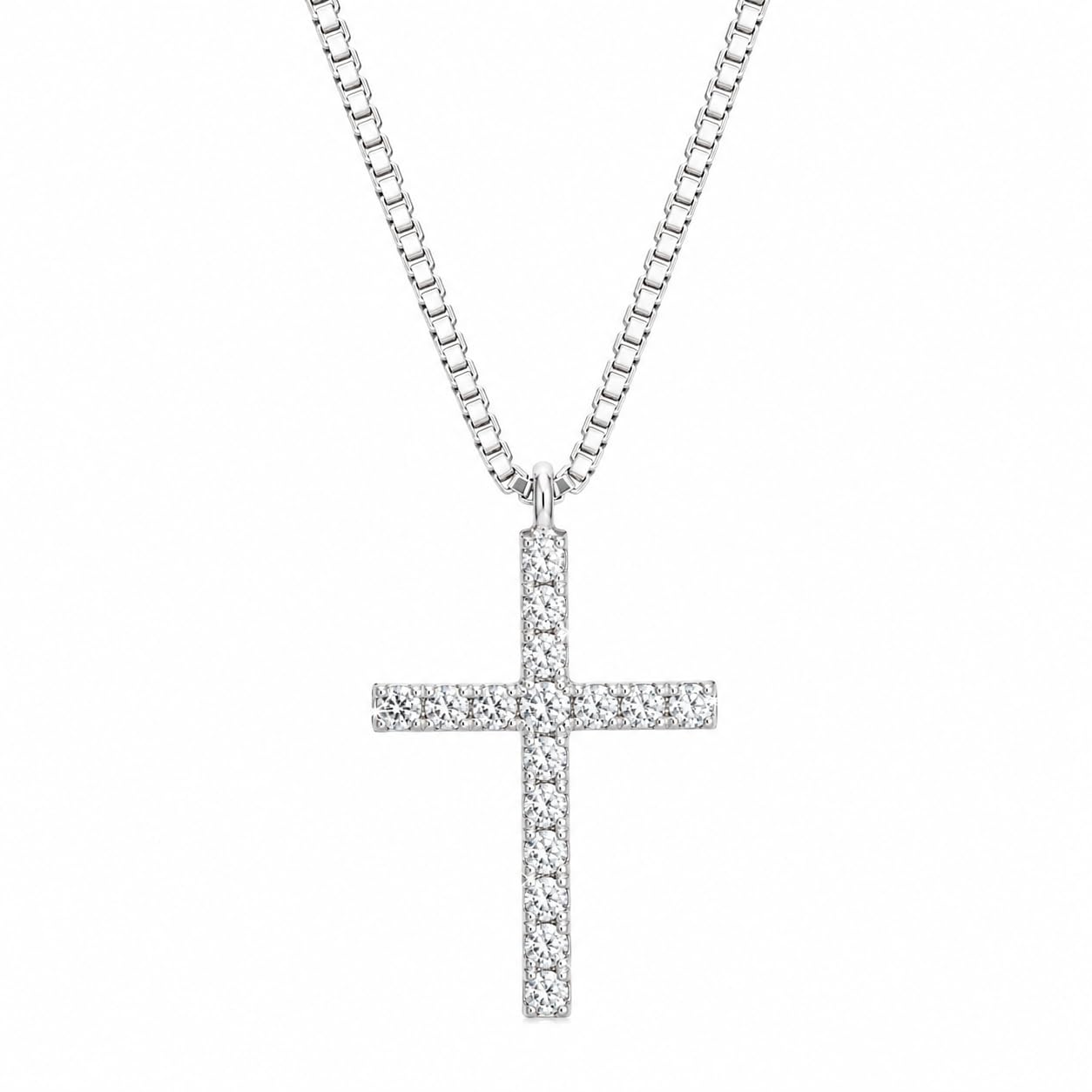 Warm Fortune 18K White Gold Plated Round CZ Cross Pendant Necklace