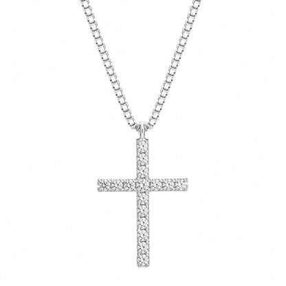 Warm Fortune 18K White Gold Plated Round CZ Cross Pendant Necklace