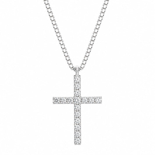 Warm Fortune 18K White Gold Plated Round CZ Cross Pendant Necklace
