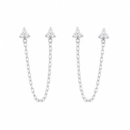 Warm Fortune 18K White Gold Plated CZ Double Piercing Chain Earrings