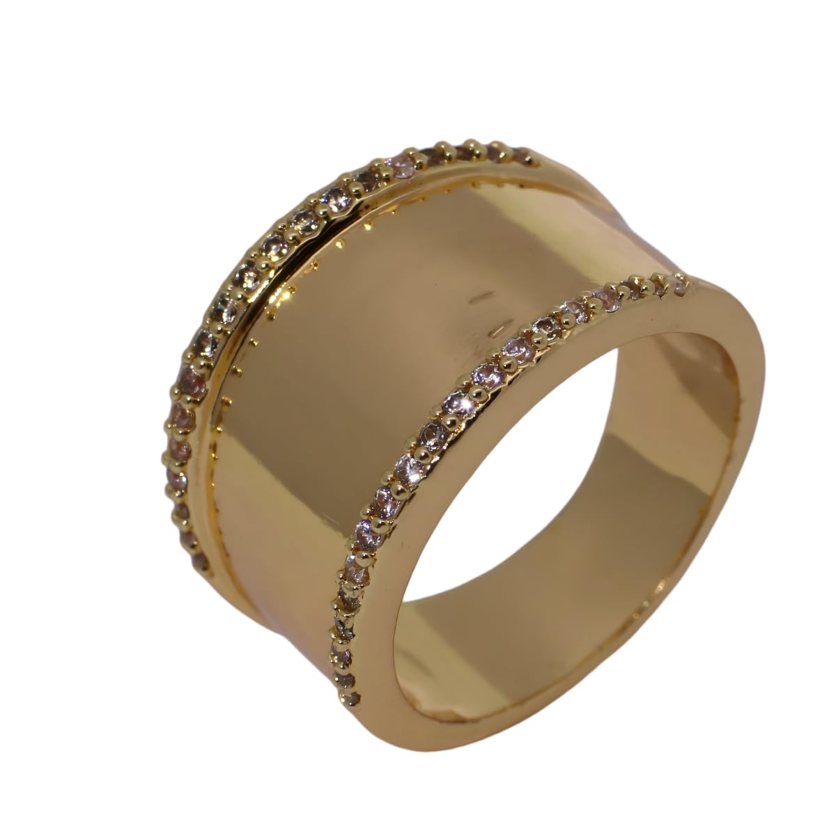 Warm Fortune Gold Plated Cubic Zirconia Band Ring, Hip Hop Street Style For Man or Women Fashion Jewelry