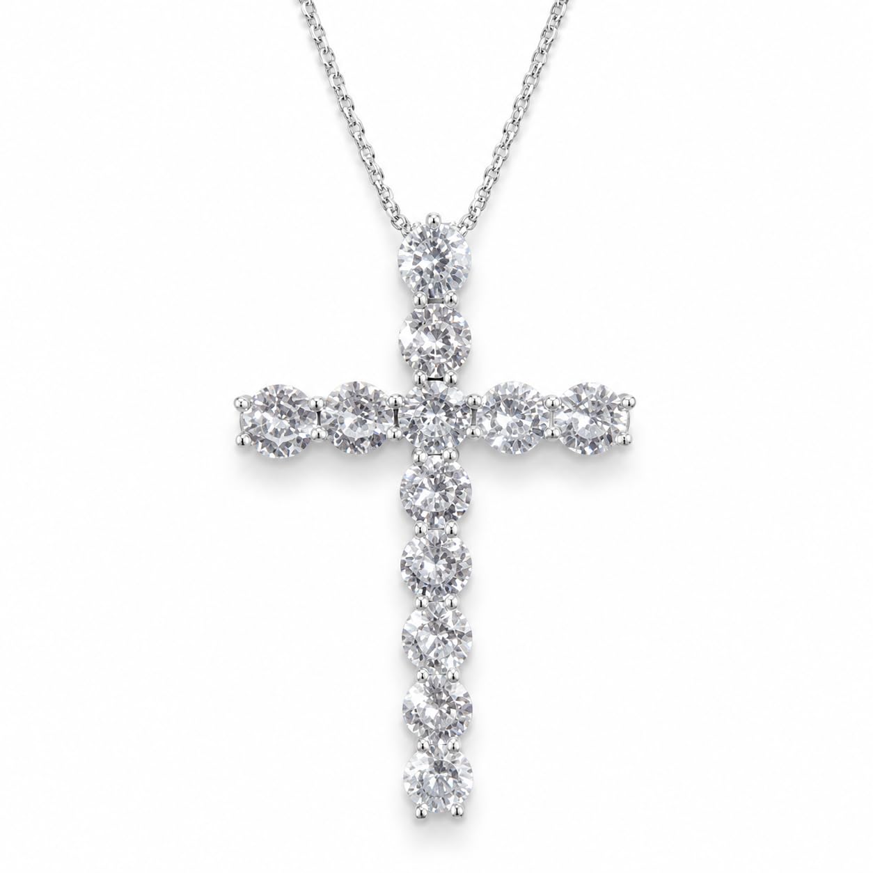 Warm Fortune 18K White Gold Plated Large Round CZ Cross Necklace