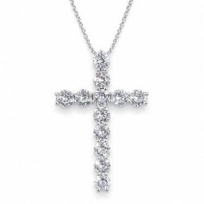 Warm Fortune 18K White Gold Plated Large Round CZ Cross Necklace