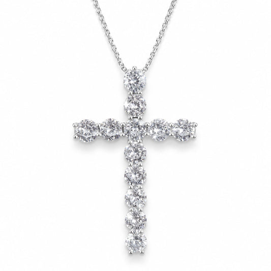 Warm Fortune 18K White Gold Plated Large Round CZ Cross Necklace