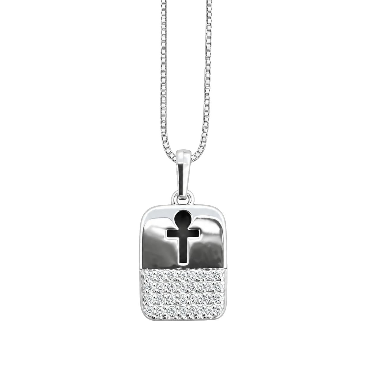 Warm Fortune Cross Dog Tag Pendant Necklace for Women: 18K Gold Plated, Adjustable Chain (18"+2") with Sparkling CZ | Elegant & Versatile, an Ideal Layered Piece