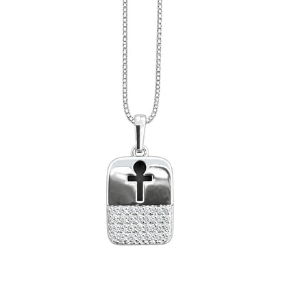 Warm Fortune Cross Dog Tag Pendant Necklace for Women: 18K Gold Plated, Adjustable Chain (18"+2") with Sparkling CZ | Elegant & Versatile, an Ideal Layered Piece