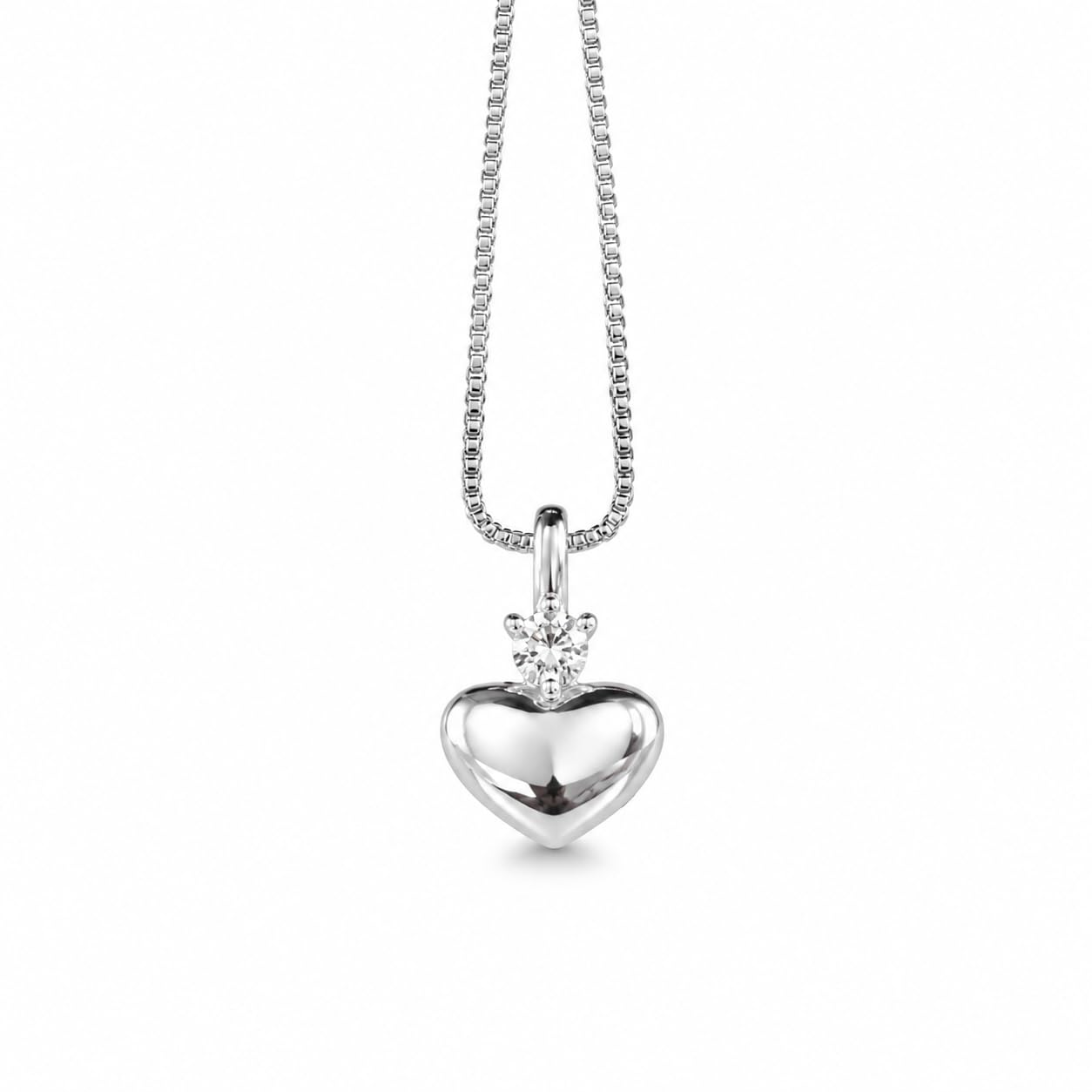 Warm Fortune 18K White Gold Plated CZ Polished Heart Pendant Necklace