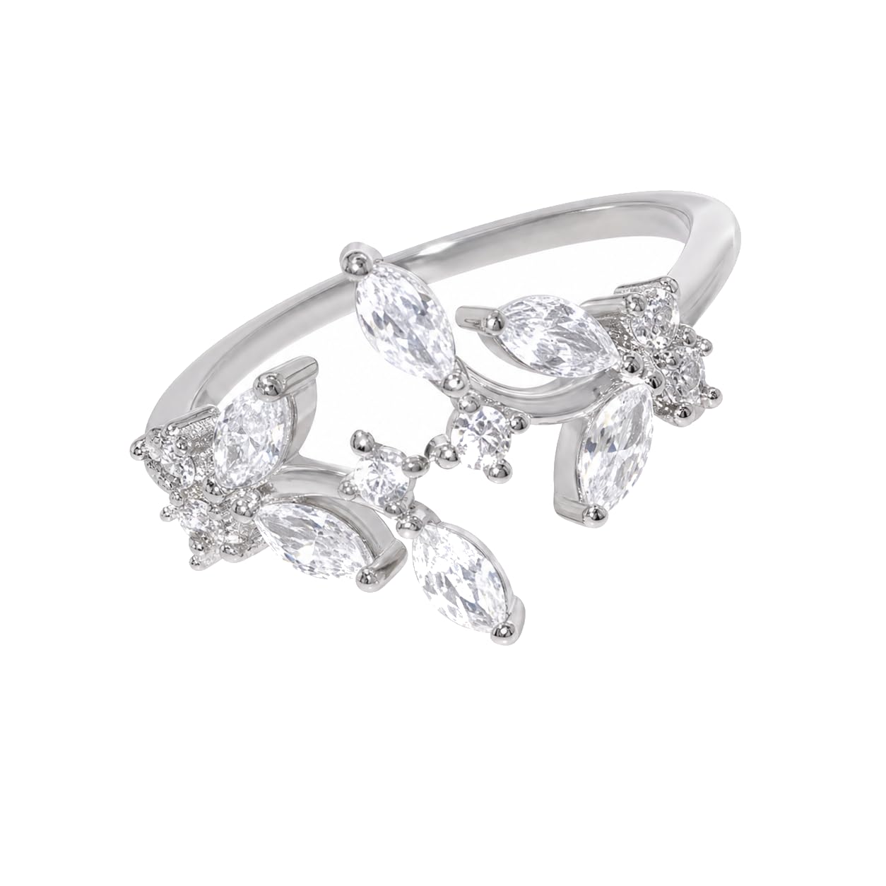 Warm Fortune Marquise Leaf Open Promise Ring for Her - 18K Gold Plated Cubic Zirconia, Stackable Gift Valentine's Day, Fashion & Daily Elegant Wear,Adjustable