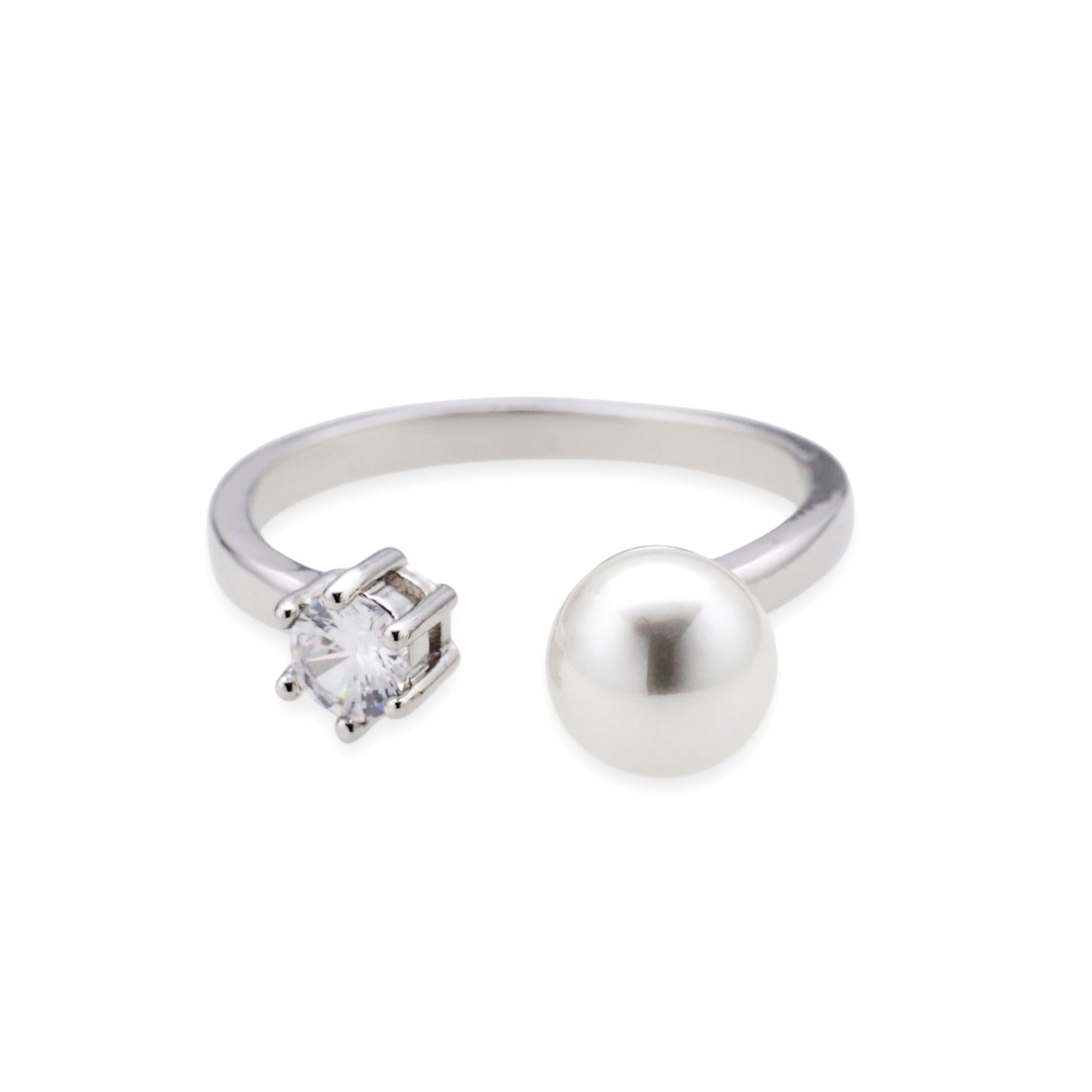 Warm Fortune Pearl & Cubic Zirconia Promise Ring for Her - 18K Gold Plated, Open Design, Elegant Daily & Bridal Jewelry,Adjustable