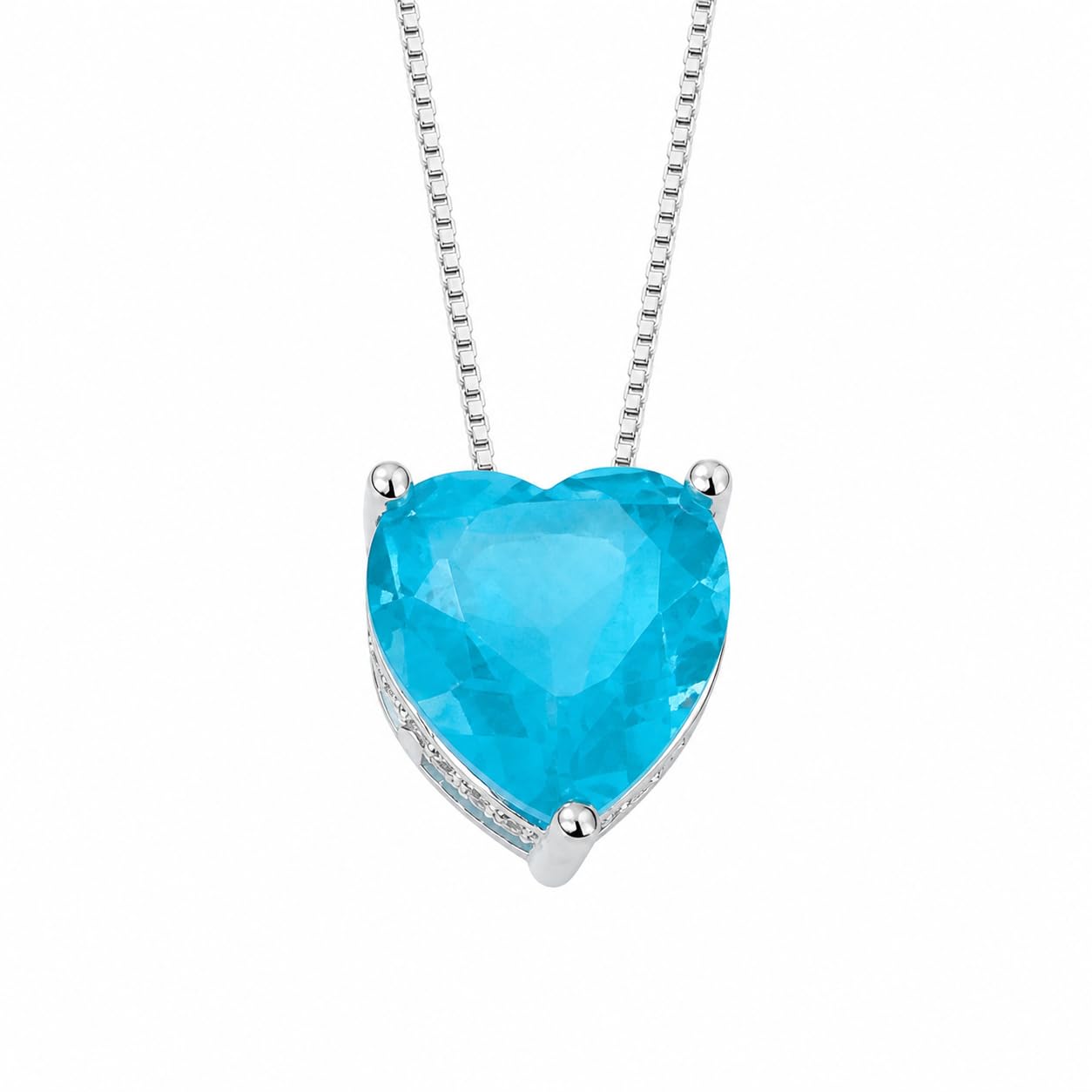 Warm Fortune Heart Solitaire Pendant Necklace for Women, 18K White Gold Plated Brass, Green Pink or Blue CZ, 18 Inch Chain, Color Variation Options
