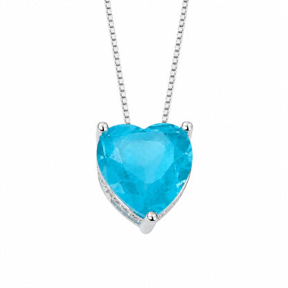 Warm Fortune Heart Solitaire Pendant Necklace for Women, 18K White Gold Plated Brass, Green Pink or Blue CZ, 18 Inch Chain, Color Variation Options