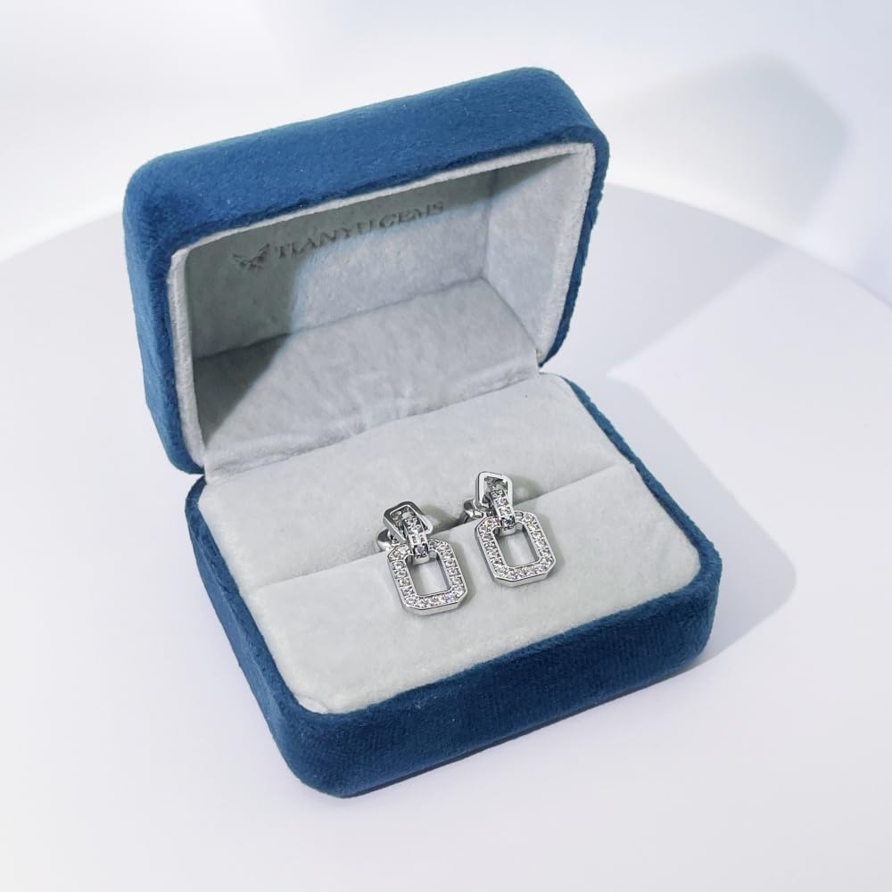 Warm Fortune 18K Gold Plated Geometric Rectangle Cubic Zirconia Drop Earrings for Women Hypoallergenic - Valentine's Day, Mother's Day, Birthday Gift for Her