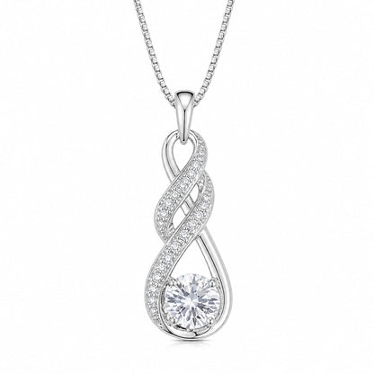 Warm Fortune Infinity Teardrop Pendant Necklace for Women, 18K White Gold Plated Brass, Pink or Clear CZ, 18 Inch Chain, CZ Color Options