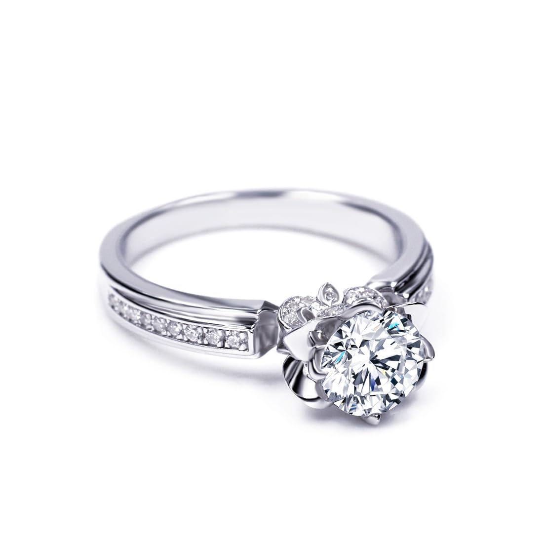 Warm Fortune Moissanite Flower Engagement Ring for Women, 0.5/1.0ct DE VVS Lab Created,925 Sterling Silver with 18K White Gold Plated Anniversary Ring, Gift for Her Promise Ring, Size 6.5