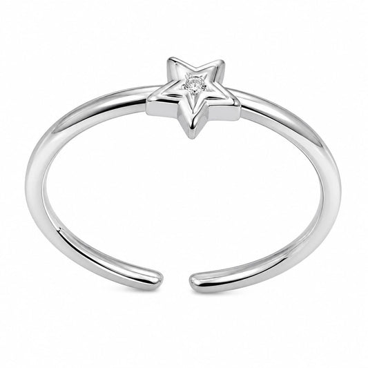 Warm Fortune 18K Gold Plated Star Open Adjustable Ring for Women, Dainty Minimalist Cubic Zirconia Stackable Promise Jewelry Gift for Daily Wear