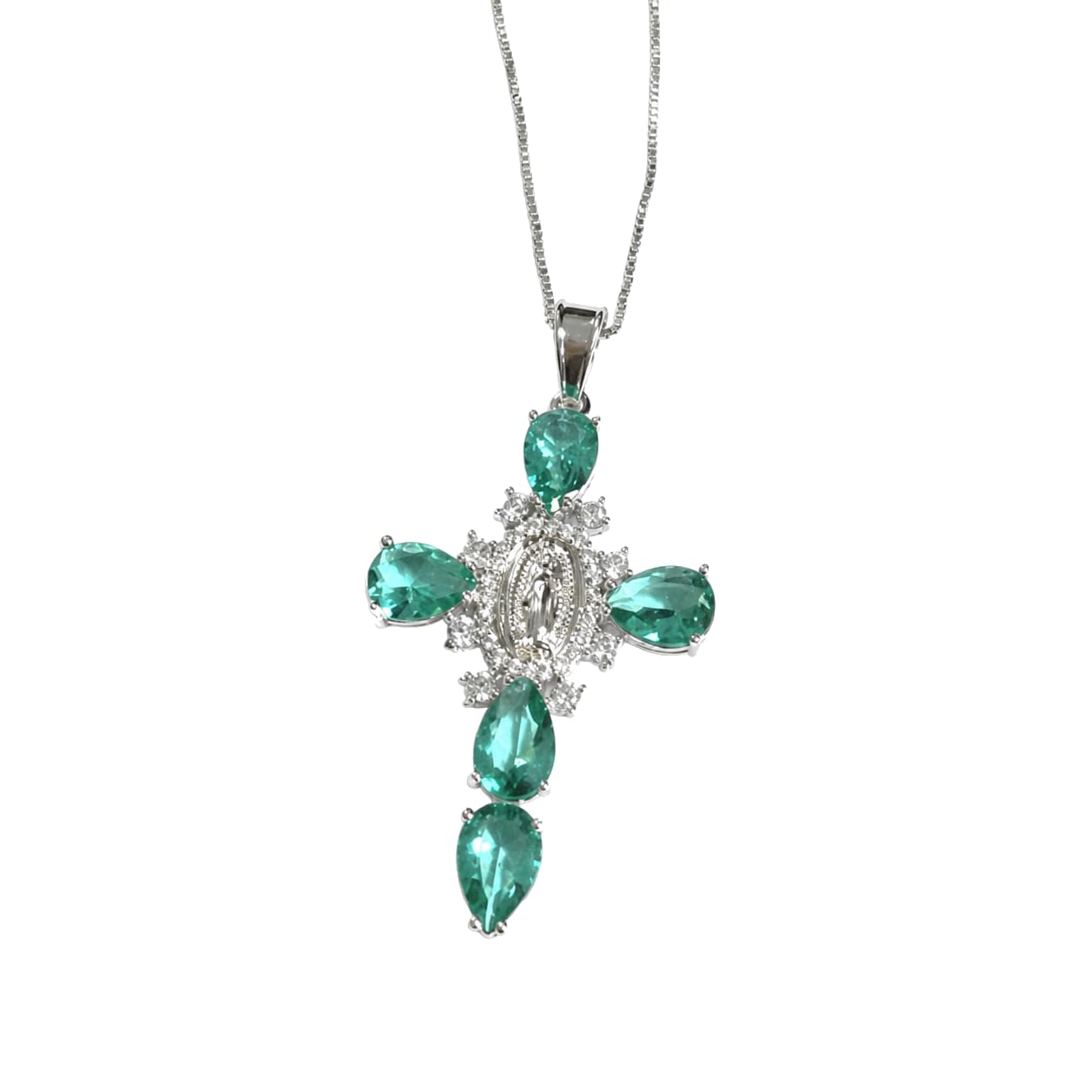Warm Fortune Green Teardrop Cross Pendant Necklace for Women: 18K Gold Plated, Adjustable Chain (18") with Sparkling CZ | A Dazzling Statement for Glamorous Events