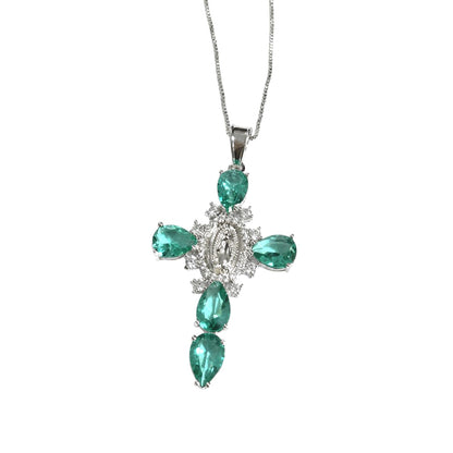 Warm Fortune Green Teardrop Cross Pendant Necklace for Women: 18K Gold Plated, Adjustable Chain (18") with Sparkling CZ | A Dazzling Statement for Glamorous Events