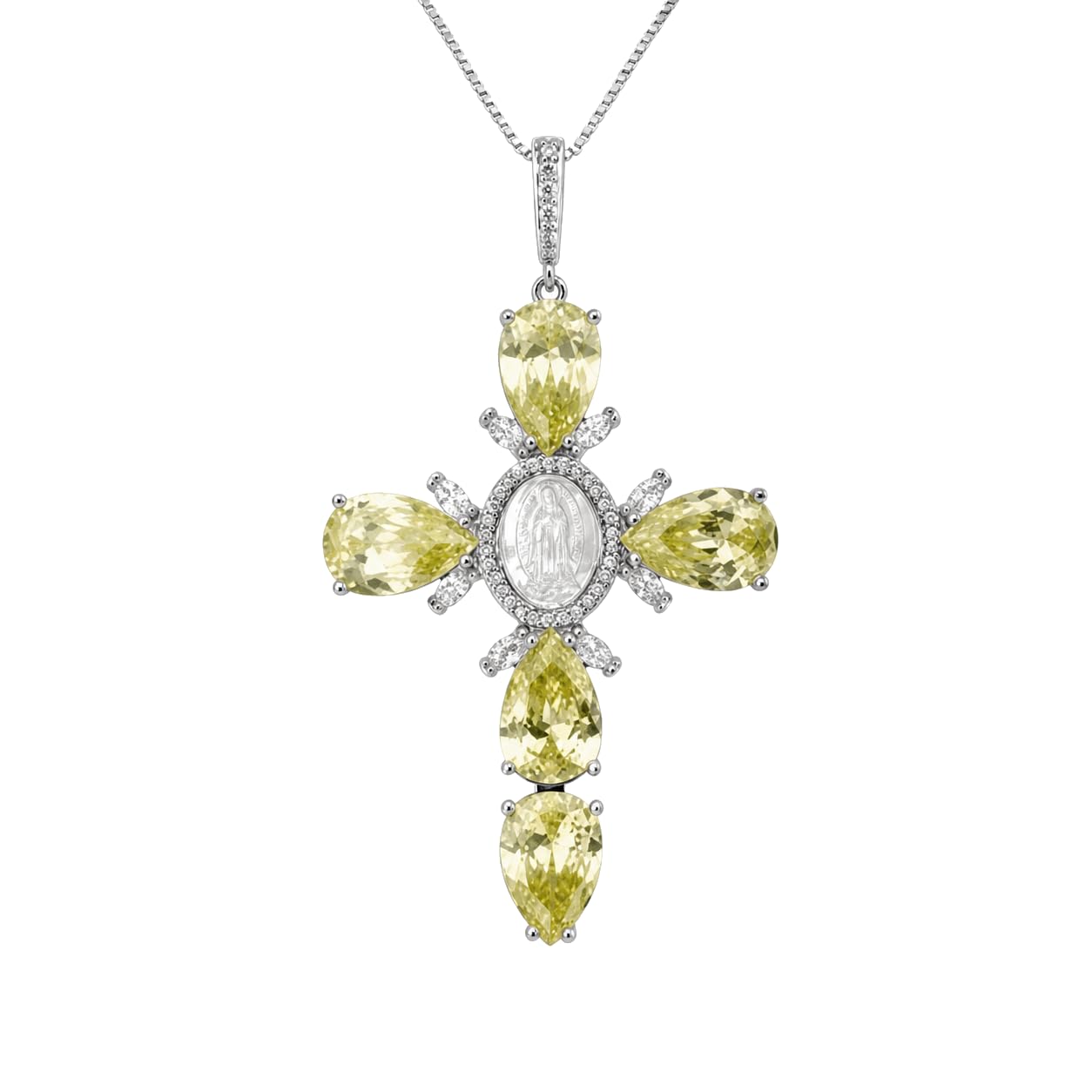 Warm Fortune Virgin Mary Cross Pendant Necklace for Women: 18K Gold Plated, Adjustable Chain (18"+2") with Sparkling CZ | A Dazzling Statement for Glamorous Events