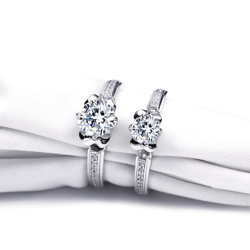 Warm Fortune Moissanite Flower Engagement Ring for Women, 0.5/1.0ct DE VVS Lab Created,925 Sterling Silver with 18K White Gold Plated Anniversary Ring, Gift for Her Promise Ring, Size 6.5