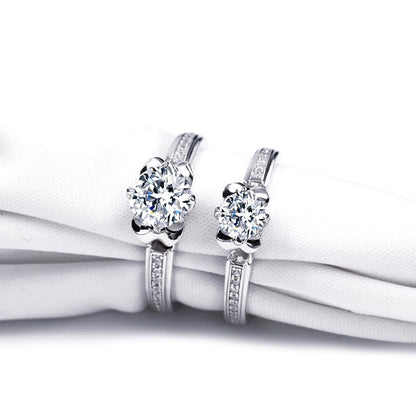 Warm Fortune Moissanite Flower Engagement Ring for Women, 0.5/1.0ct DE VVS Lab Created,925 Sterling Silver with 18K White Gold Plated Anniversary Ring, Gift for Her Promise Ring, Size 6.5