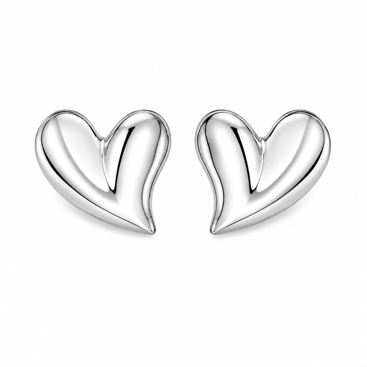 Warm Fortune 18K White Gold Plated Sculpted Heart Stud Earrings for Women