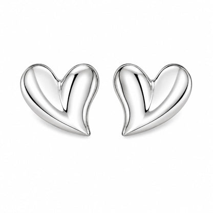Warm Fortune 18K White Gold Plated Sculpted Heart Stud Earrings for Women