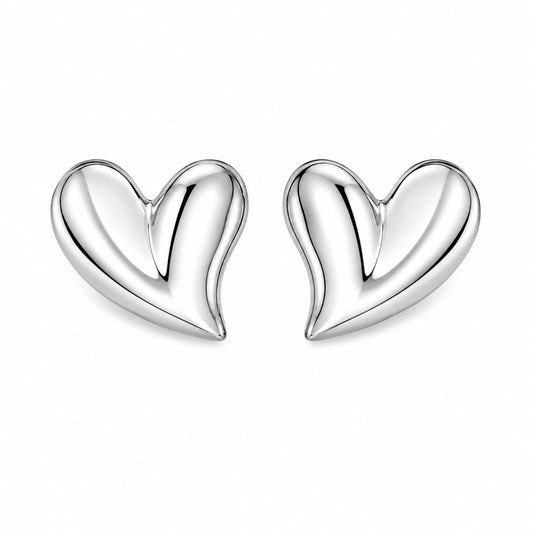 Warm Fortune 18K White Gold Plated Sculpted Heart Stud Earrings for Women
