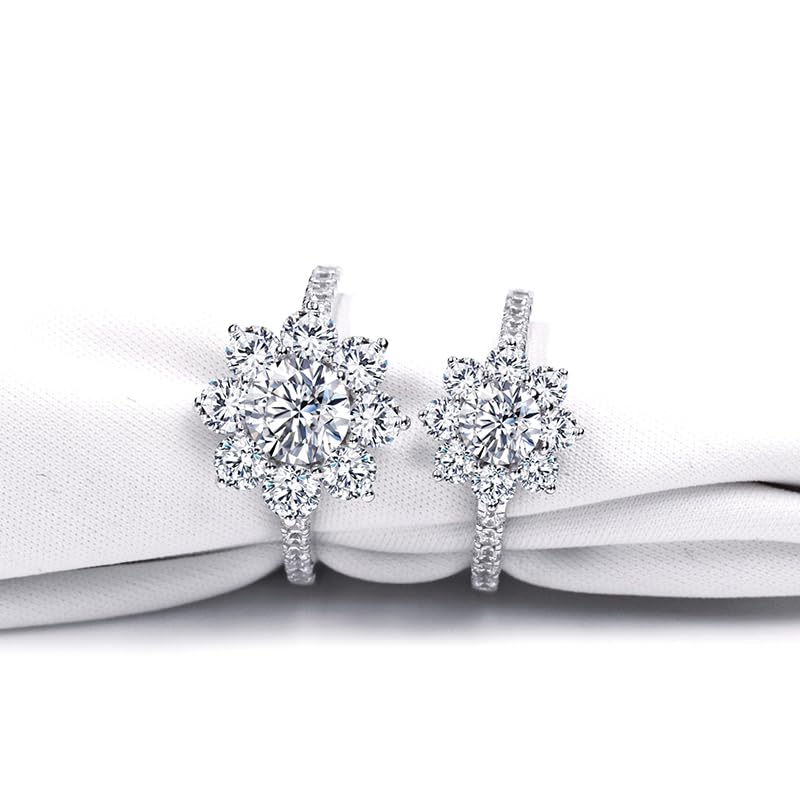 Warm Fortune Moissanite Flower Engagement Ring for Women, 0.5/1.0ct DE VVS Lab Created,925 Sterling Silver with 18K White Gold Plated Anniversary Ring, Gift for Her Promise Ring, Size 6.5