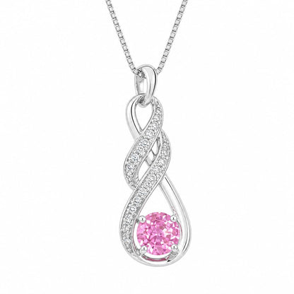 Warm Fortune Infinity Teardrop Pendant Necklace for Women, 18K White Gold Plated Brass, Pink or Clear CZ, 18 Inch Chain, CZ Color Options