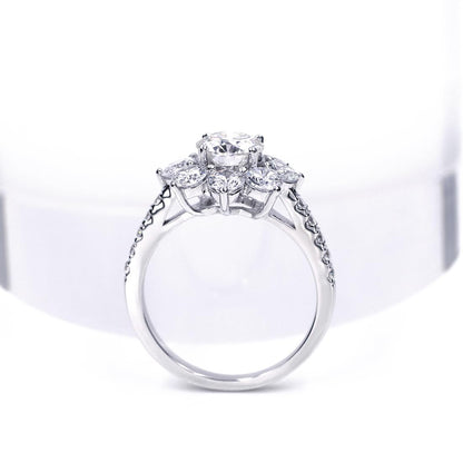 Warm Fortune Moissanite Flower Engagement Ring for Women, 0.5/1.0ct DE VVS Lab Created,925 Sterling Silver with 18K White Gold Plated Anniversary Ring, Gift for Her Promise Ring, Size 6.5