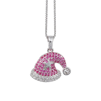 Warm Fortune Sparkling Santa Hat Pendant Necklace for Women: 18K Gold Plated, Adjustable Chain (18"+2") with Sparkling CZ | Adorably Cute, a Romantic Accent for Her