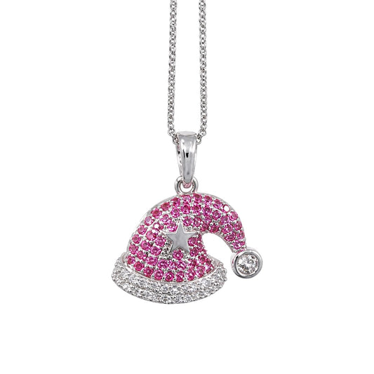 Warm Fortune Sparkling Santa Hat Pendant Necklace for Women: 18K Gold Plated, Adjustable Chain (18"+2") with Sparkling CZ | Adorably Cute, a Romantic Accent for Her