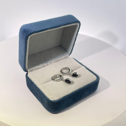 Warm Fortune Navy Blue Teardrop Gemstone Dangle Hoop Earrings, Silver Tone Fashion Jewelry for Women, Chic Daily & Evening Wear