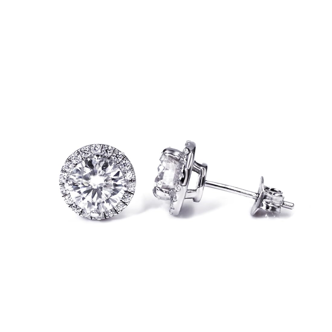 Warm Fortune Moissanite Halo Stud Earrings for Women, 0.5/1.0ct DE VVS Lab Created, Brilliant Round Cut, 925 Sterling Silver with 18K White Gold Plated Hypoallergenic
